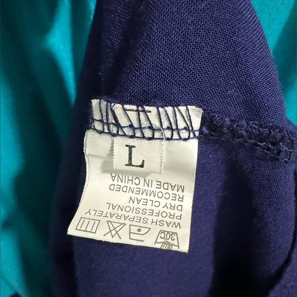 Ruffled Wht, Grn, Blue Colorblock Short Sleeve Crew Neck Shift, Mini Dress. Sz L - Picture 5 of 7